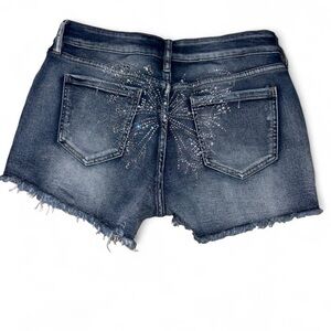 Fashion Nova Dark Blue Denim Shorts with Rhinestone Butterfly Back